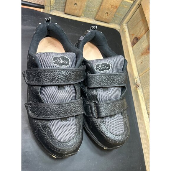 Dr Comfort Mens Black Leather Extra Wide Hook & Loop Shoes Size 12 XW - Picture 2 of 8